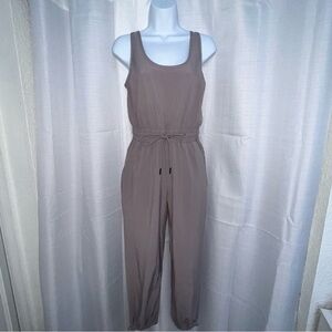 Abercrombie & Fitch Taupe Sleeveless Jumpsuit with Elastic Waist